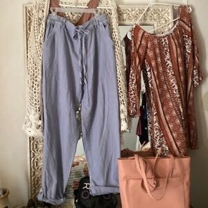 Linen periwinkle blue size m ,draw string pants “sincerely Jules “ ,loose fit
